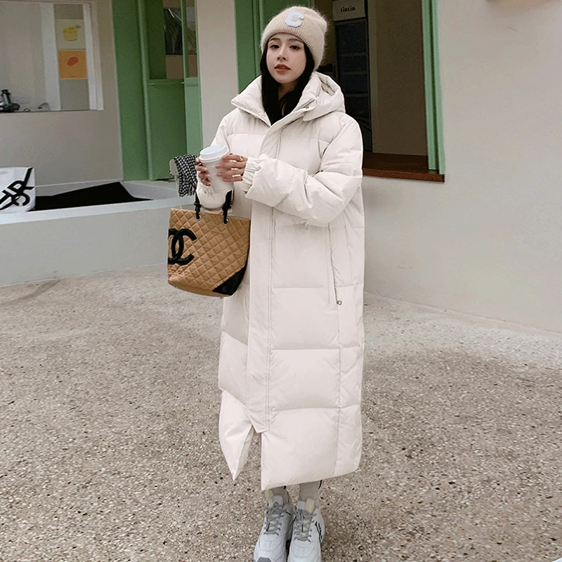 Extra Long Cotton Padded Parkas Jacket Women Oversized Warm Coat Winter 2022 New Loose Thicken Over-The-Knee Hooded Outwear