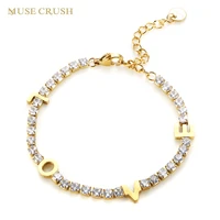 muse crush gold plated 3mm cubic zirconia classic tennis bracelet stainless steel cz chain bracelets for women girl jewelry gift