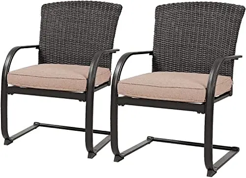 

2 Pieces Dining Wicker Chair Set,Outdoor Dining Set,Steel Frame Rocking Chair with Cushion for Conversation for Yard,Garden,Back