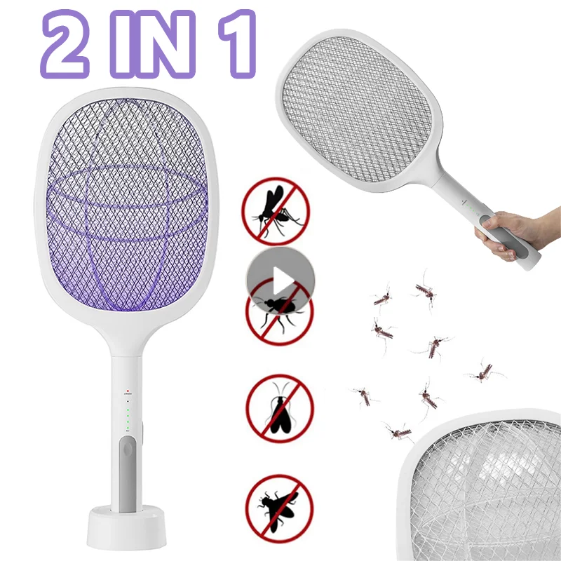 

Fly Zapper 2 в 1 противомоскитная ракетка USB перезаряжаемая мухобойка с фиолетовой лампой ловушка для соблазнения Летняя ночь детский сон защитные инструменты