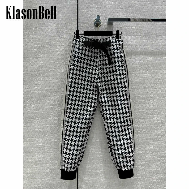 

12.7 KlasonBell Letter Print Houndstooth Pattern Straight Pants Women
