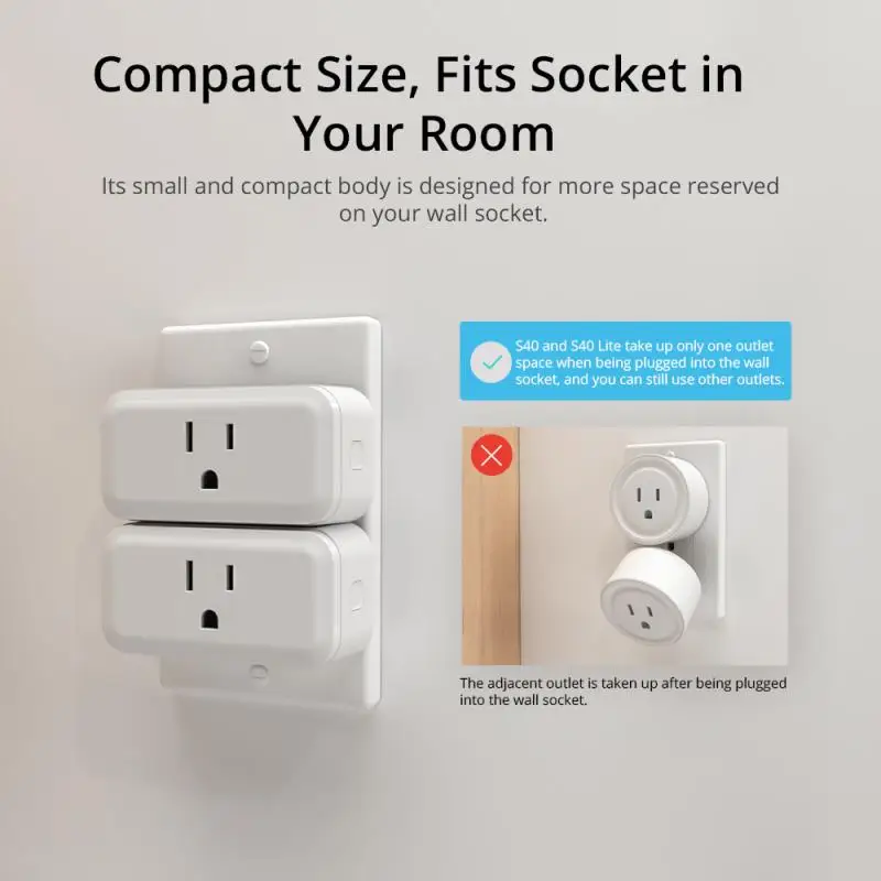 

SONOFF S40/Lite IPlug Wi-Fi Smart Plug Socket Power Consumption Measure Monitor Energy Usage Overload Protection Remote Control