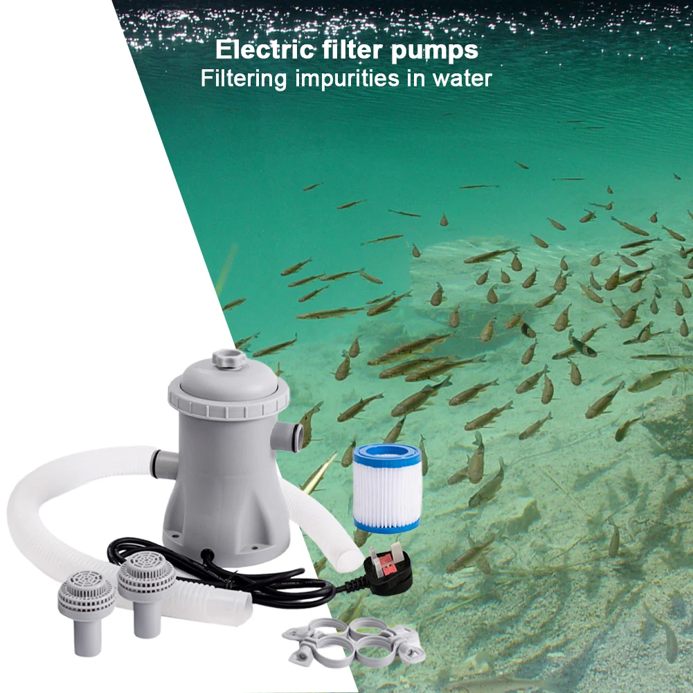 Pool Filter Pump 330 Gallons Swimming Pool Filter Cartridge Pump Effective Filtering Easy To Use US/EU/UK Water Cleaning System