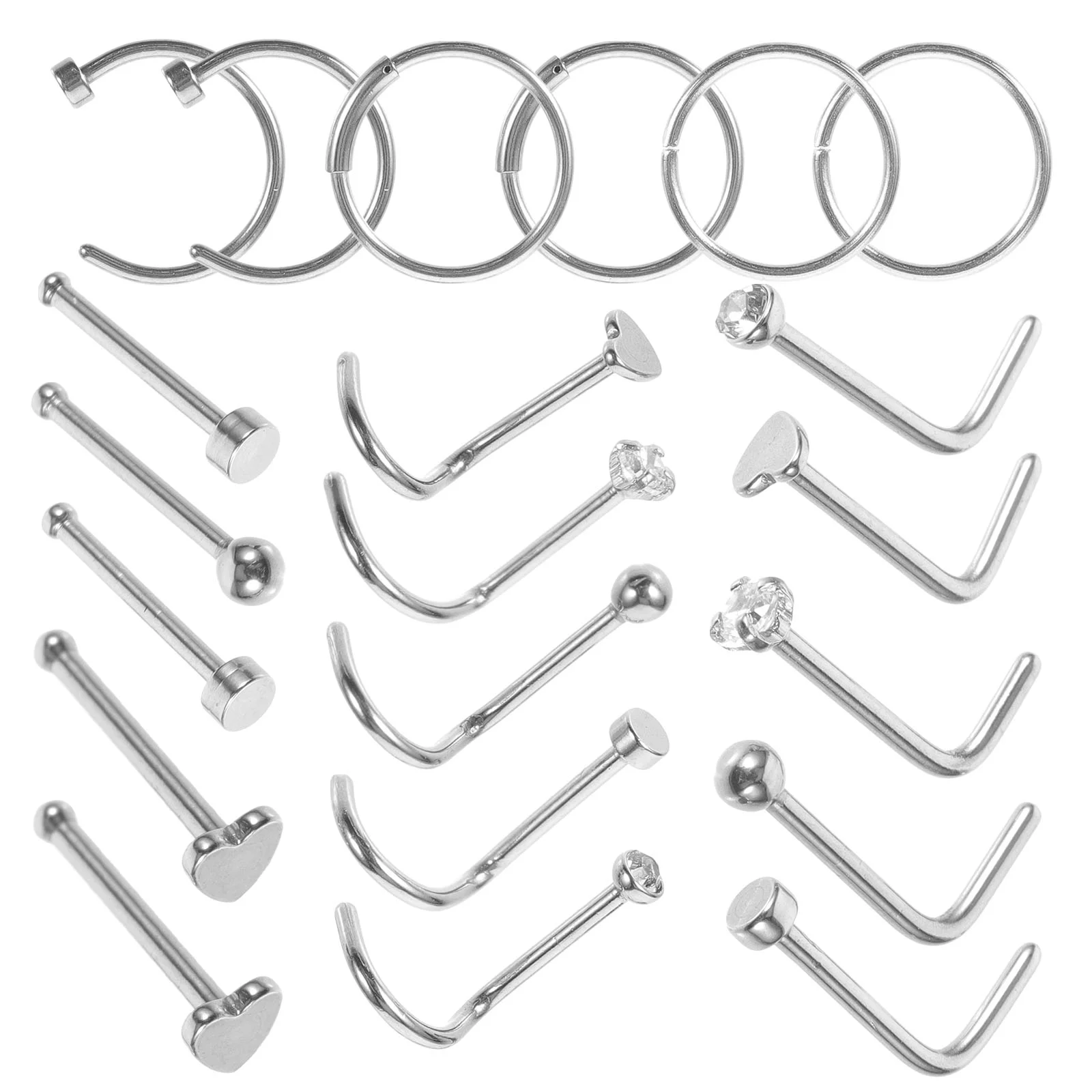 

21 Pcs Nose Stud Stainless Steel Rings Women's Body Jewelry Piercings Hoops