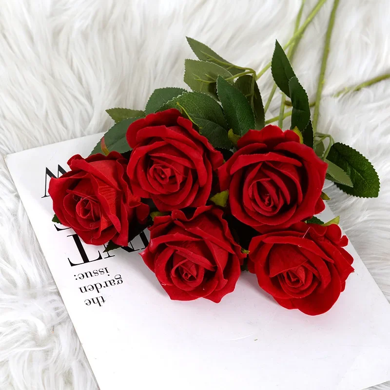 5PCS Artificial Flower Velvet Rose Silk Wedding Decoration Ornaments Valentine's Day Gift Waterfall Wall