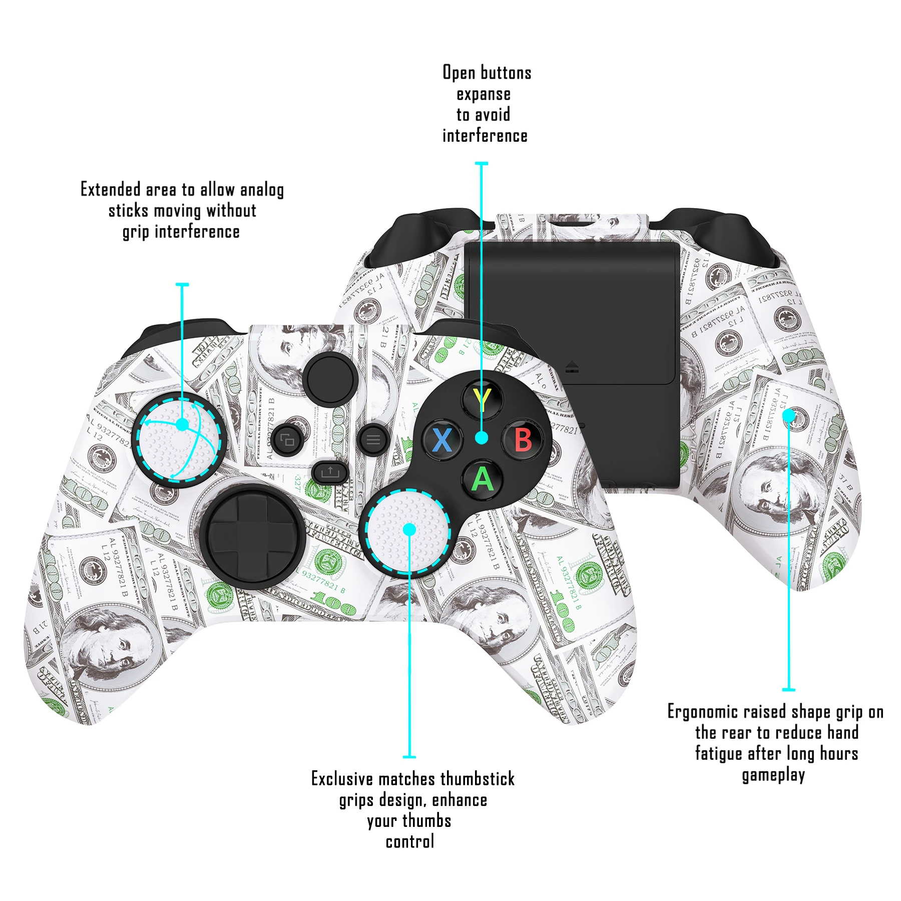 Резиновый чехол PlayVital с рисунком силиконовый 6 колпачками для кнопок