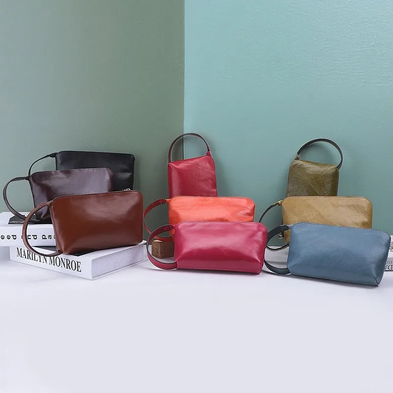 

Solid Color New Women Fashion Design Clutch Bag Female Multi-function Lipstick IPhone Purses and Handbag All-match Real Leathert