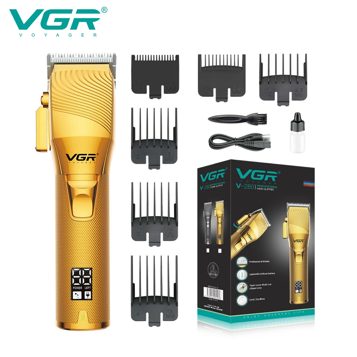 

VGR Barber Hair Cutting Machine Professional Hair Clipper Cordless Haircut Rechargeable Hair Trimmer Factory Direct Sales V-280