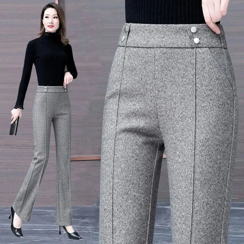 

2022 Korean New Women Wide Leg Women Classic Suit Pants Vintage Office Elegant Casual Trousers Female High Wasit Pants Q106