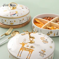 ceramic dried fruit candy storage plate with cover living room coffee table creativity snack plate golden deer handle lucky cat