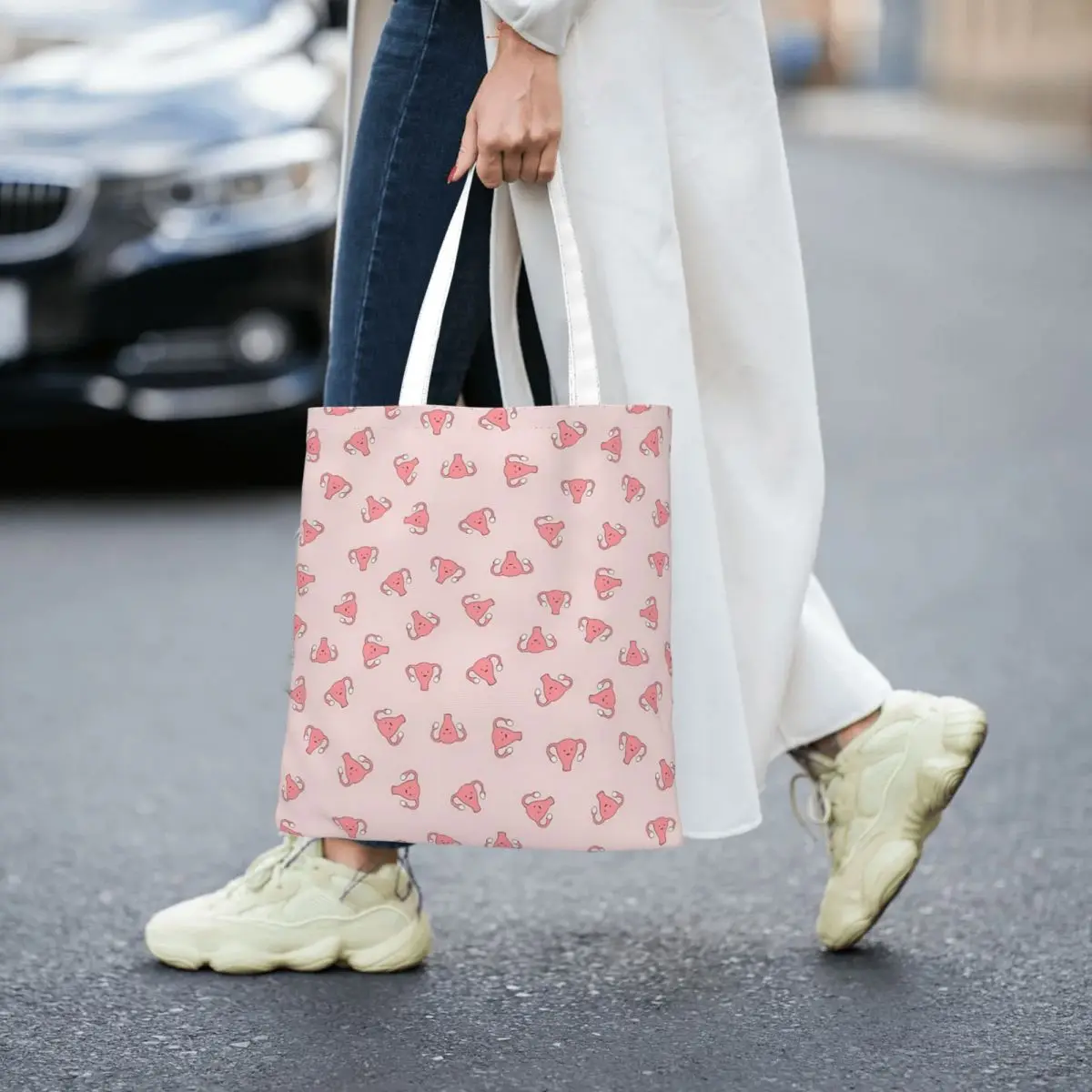 Crazy Happy Uterus In Pink, Small Repeat Totes Canvas Handbag Women Canvas Shopping Bag