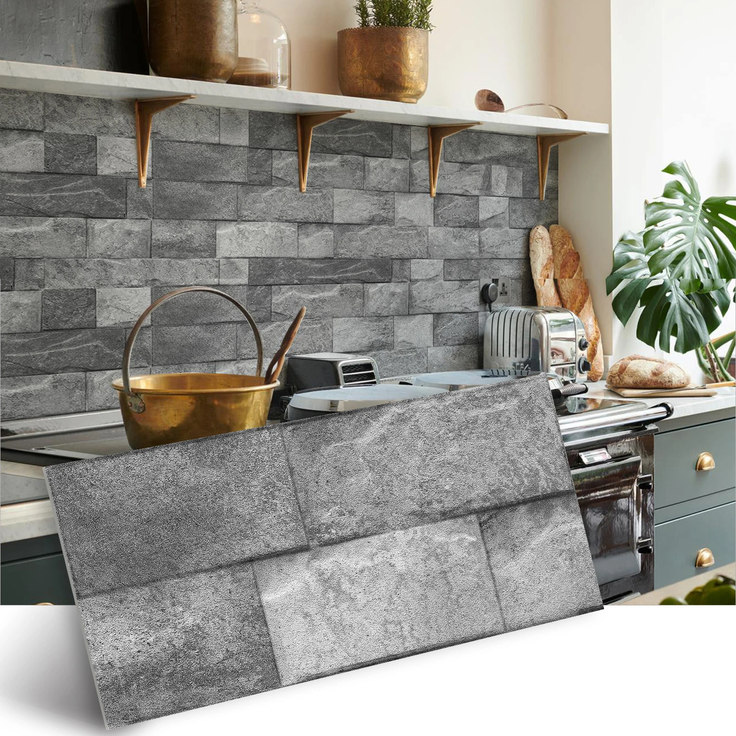 

4/12Pcs Gray Stone Tile Wall Tile Stickers Self-adhesive PVC Waterproof Bathroom Wall Stickers Kitchen Splash-proof Stickers