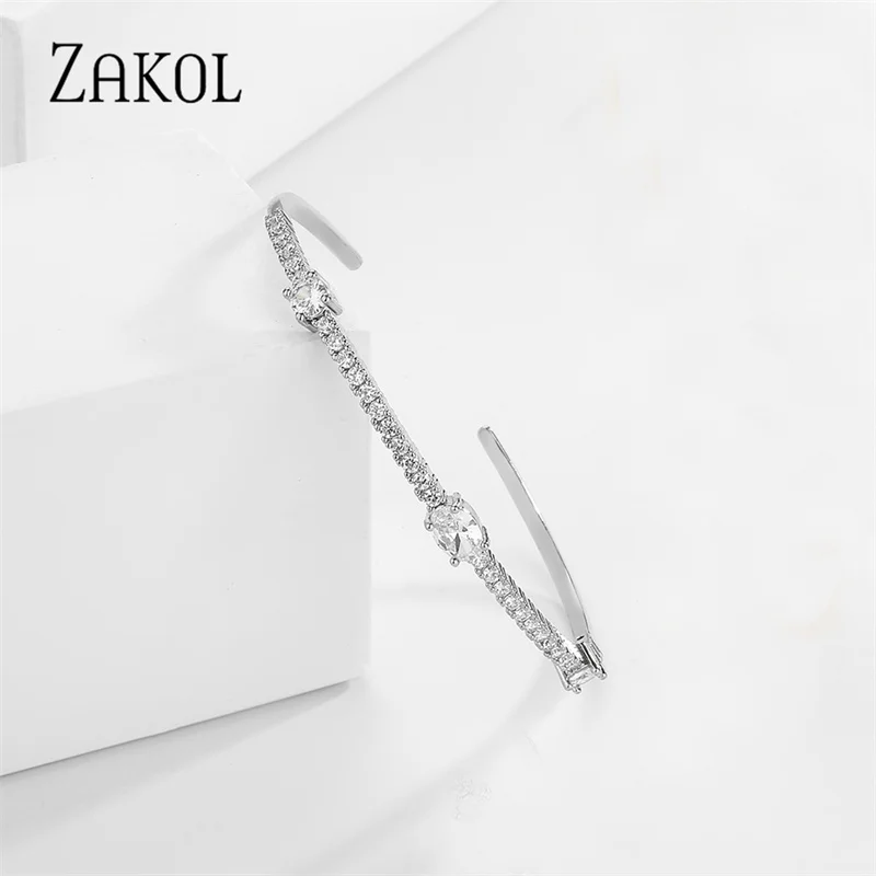 ZAKOL модный зеленый циркон браслет на запястье для женщин Овальный кубический