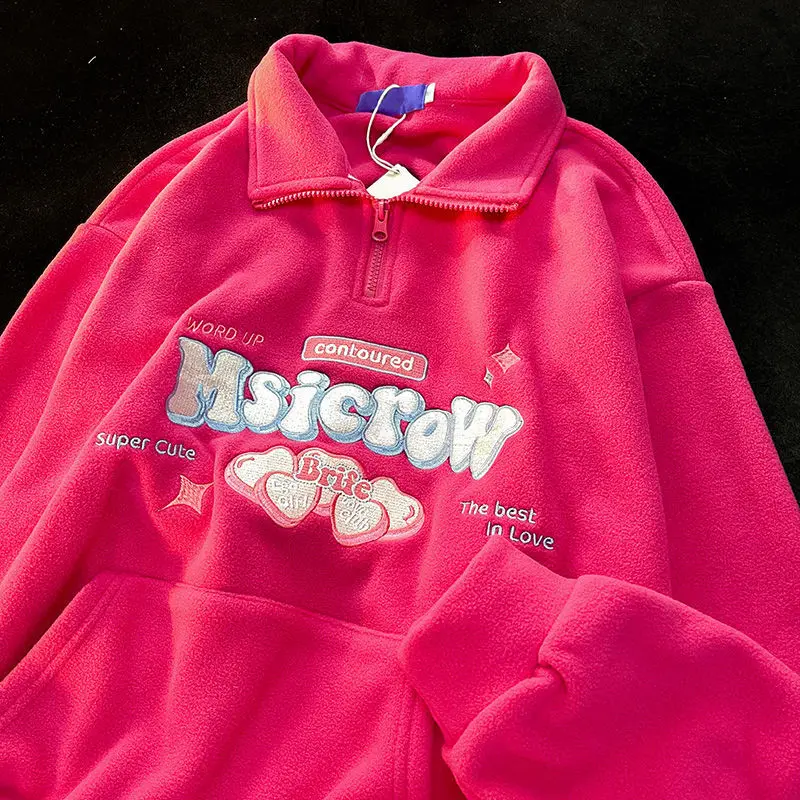 Женские толстовки с Вышивкой Букв Зимний пуловер длинным рукавом и отложным