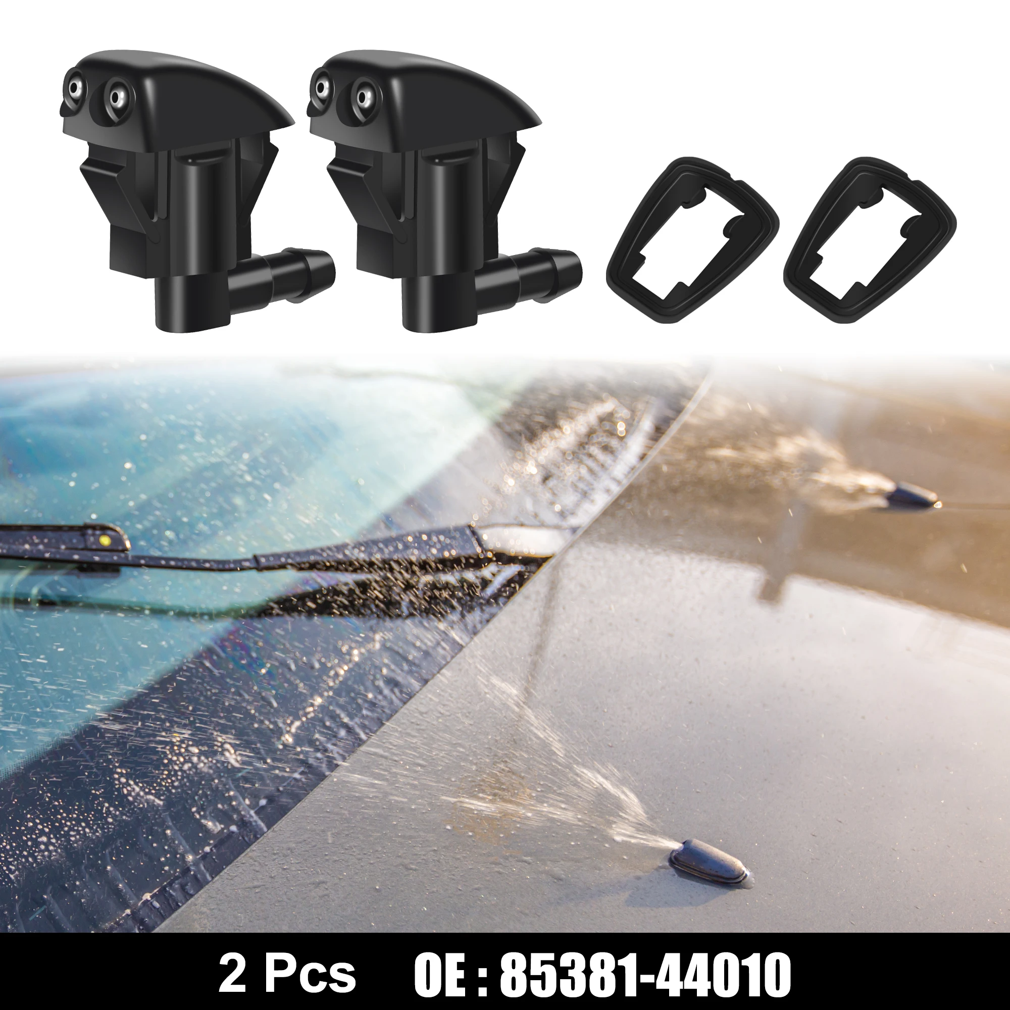 

Uxcell Front Windshield Wiper Nozzles for Toyota Avalon 2000-2004 for Toyota Prius 2001-2003 with Gaskets - Pack of 2 Black