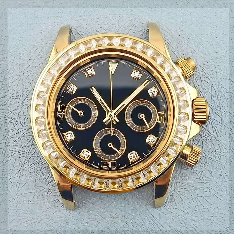 Золотой корпус 39 5 мм белый бриллиантовый безель нержавеющая сталь 316L сапфировое