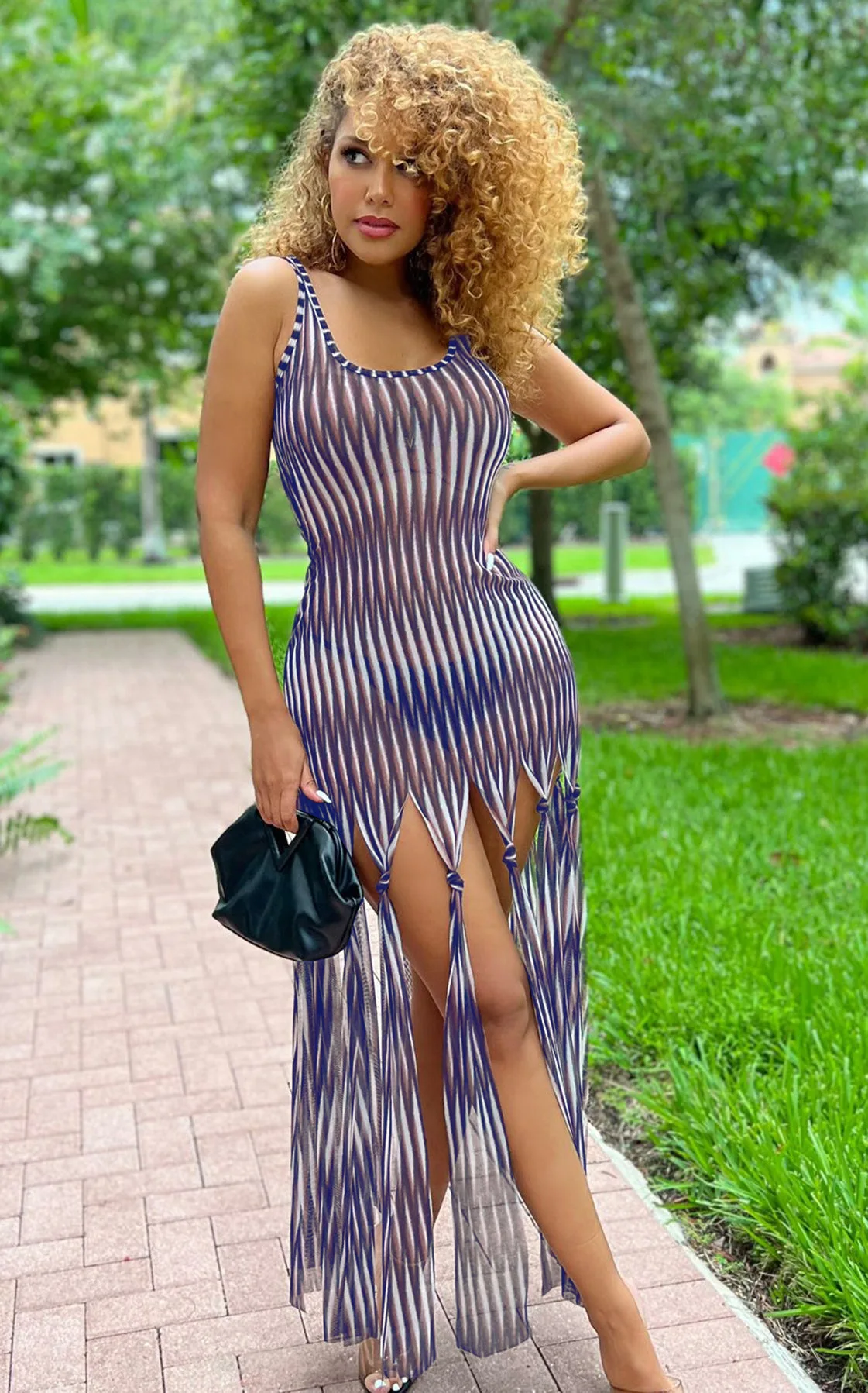 

European and American women's sexy tassel dress with mesh positioning print