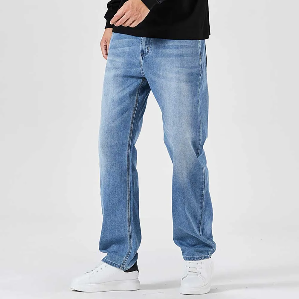 Spring Autumn Plus Size Loose Denim Pants Men's Casual Jeans Wide Leg Baggy Trousers Straight Streetwear Clothing