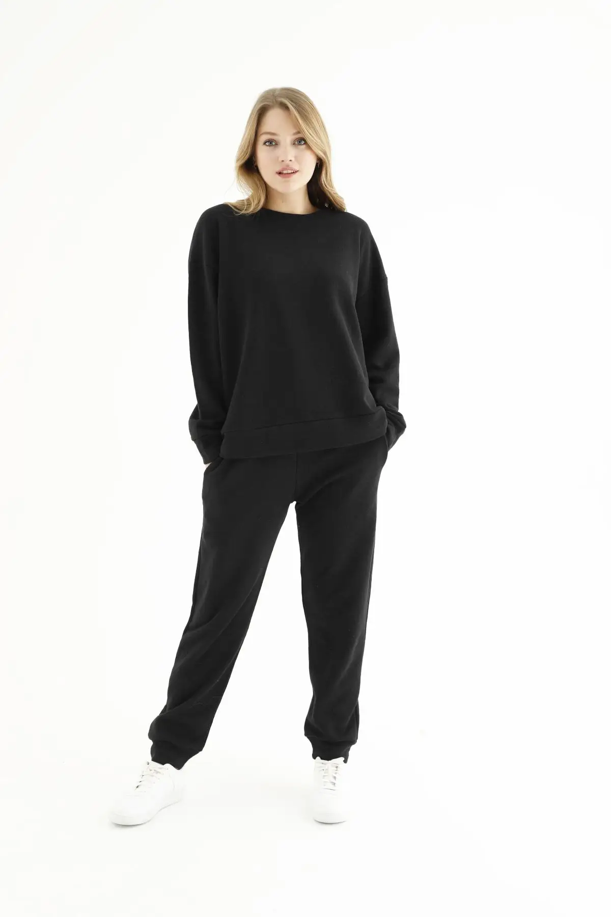 

Black Basic Knitted Tracksuit Set