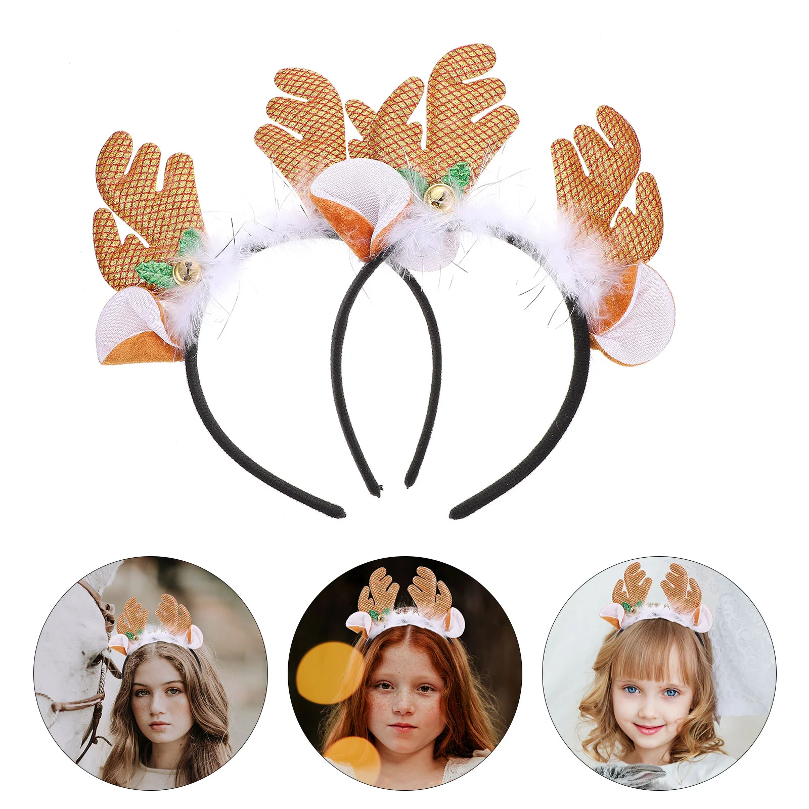 

2pcs Antler Headbands Christmas Kids Headpieces Festival Holiday Hair Bands