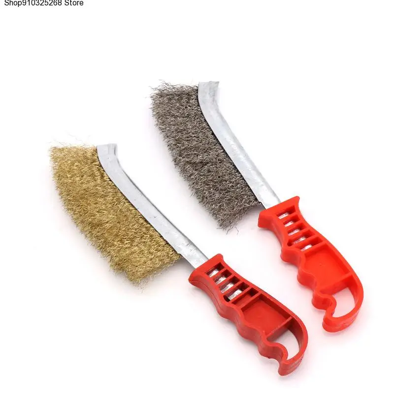 

BBQ Grill Cleaning Brush Red Plastic Handle Steel Wire Brush Copper Plating Derusting Brush Barbecue Mesh Cleaning Accessories