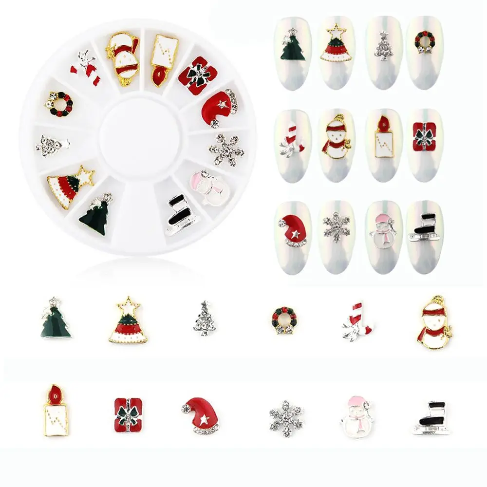 

10 pcs Christmas Nail Charms Santa Snowman Snowflake Manicure Accessory 3D Nail Art Decoration Nail Jewelry Nail Rhinestones