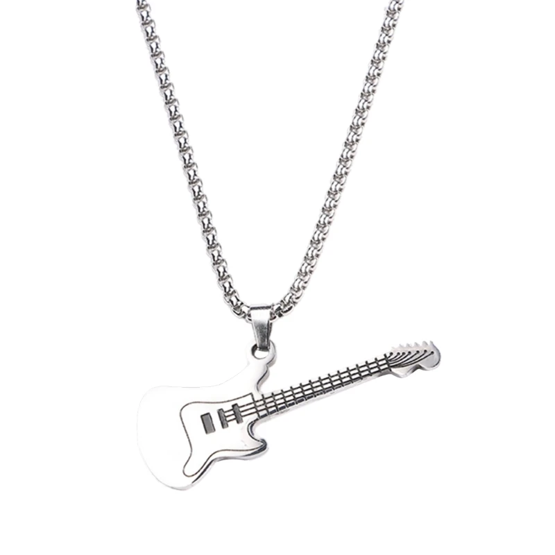 

Guitar Stainless Steel Necklace Men Street Jewelry Hip-Hop Punk Sweater Chain Dropship