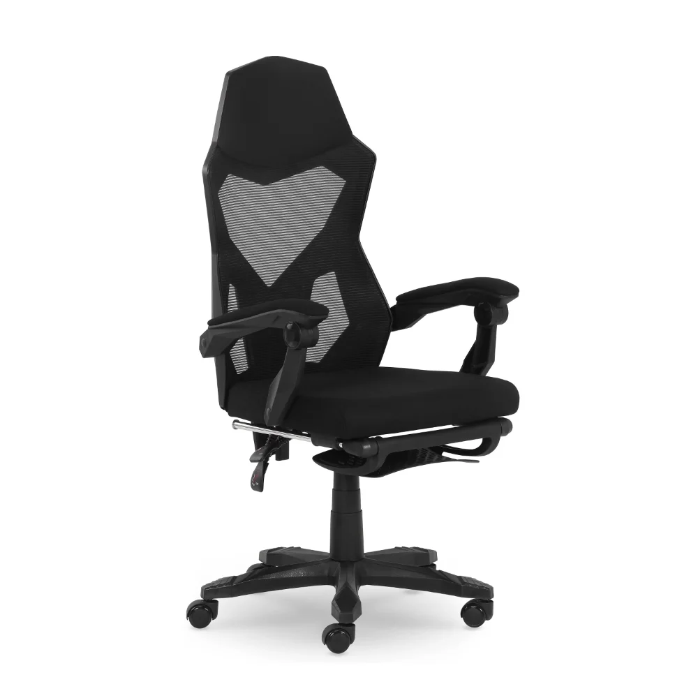 

Gaming Office Chair with Extendable Leg Rest, Black Fabric Upholstery