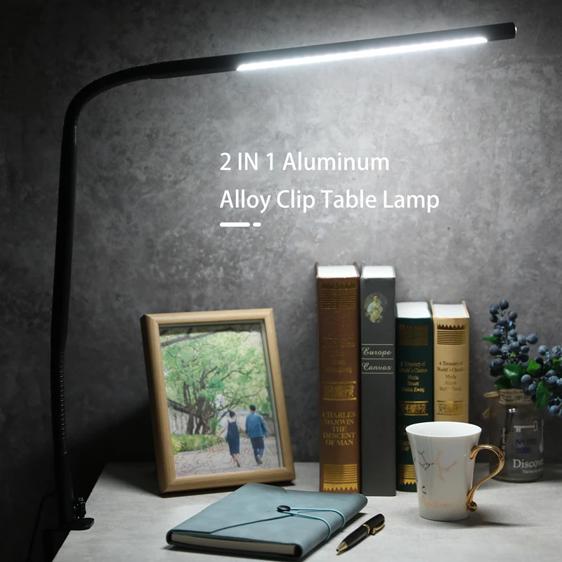 led 2 in 1 clip on desk lamp mobile phone bracket light dimming aluminum alloy folding light for bed living room office computer free global shipping