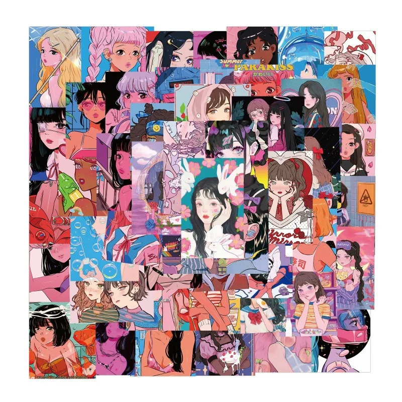 

10/30/50pcs Anime Manga Fashion Girl Color Painting Graffiti Stickers Refrigerator Luggage Water Cup Waterproof Cartoon Decal