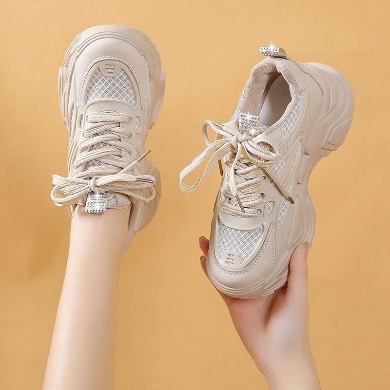 

2023 New Chunky Sneakers Women Thick Sole Platform Casual Sport Shoes White Black zapatillas deportivas mujer Elastic band