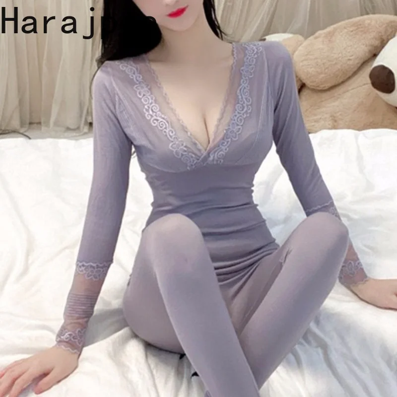 

Harajpee Long Johns 2022 Spring New Temperament Fashion Warm Autumn Clothes Women's Home Wear Pajamas Two Piece Suit Fashion