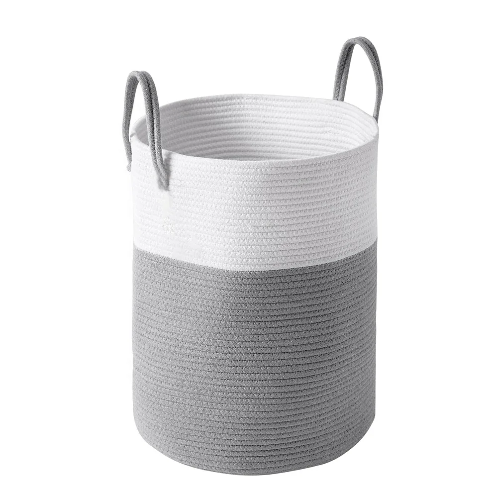 

Woven Cotton Rope Laundry Basket,Dirty Clothes Hamper Toys Organiser with Handle for Bedroom Bathroom Storage Bins