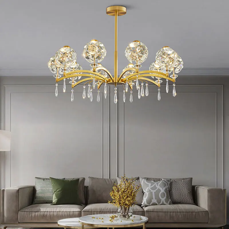 

Хрустальные светодиодные люстры, освещение для гостиной, столовой, спальни, домашние подвесные лампы, внутреннее освещение, Медные подвесн...