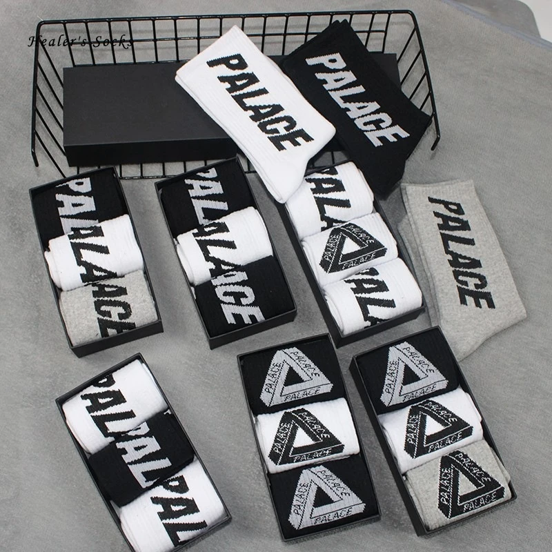 

New White Black Letter Bagged Men and Women Socks Cotton Harajuku Print Skateboard Hip Hop Triangle Soft Streetwear Stockings