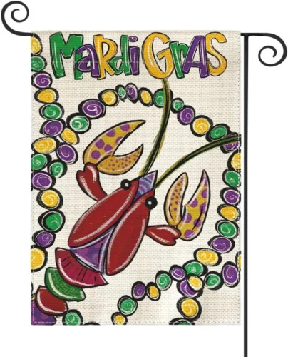 Марди Гра Бусины Раки Садовый Флаг 12X18 Двусторонний Новый Орлеан Карни