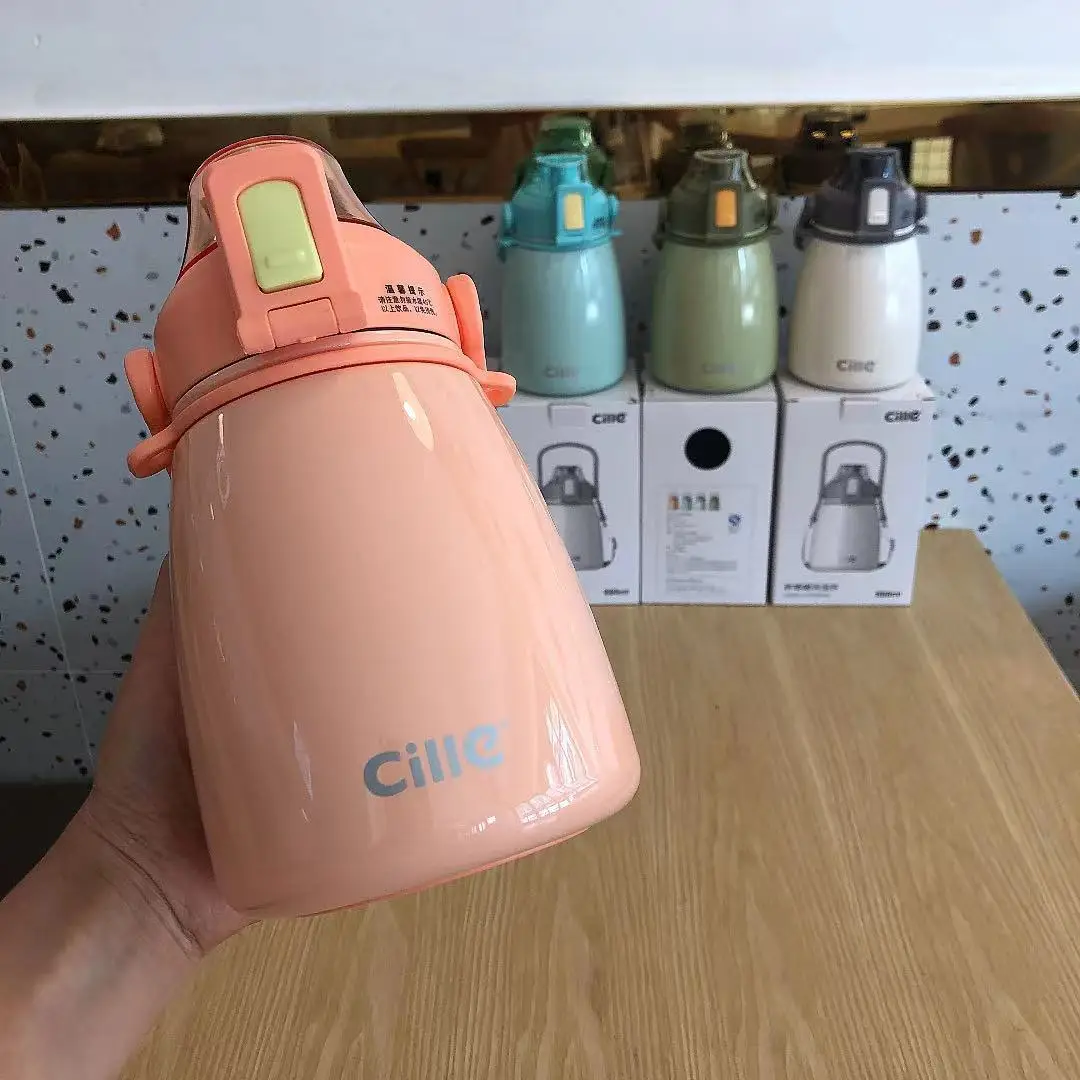 316 Stainless Steel  Vacuum  Thermal Cup Cute with Straw Child Thermos Mug Outdoor School Travel Portable Insulated Mug Kawaii
