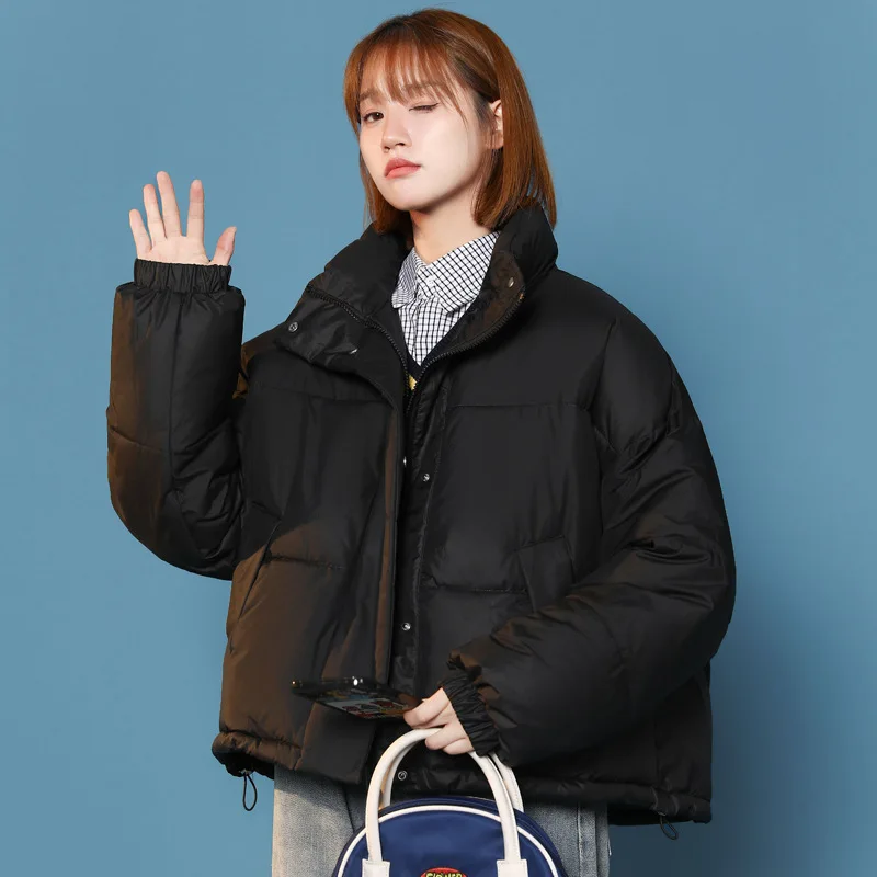 Winter Cotton Jacket Women's Korean Loose Stand-up Collar Short Padded Keep Warm Casual Jacket Cozy Thickened Bread Crop Coat