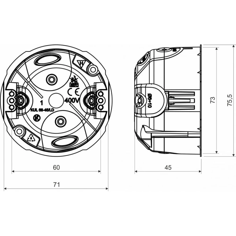 Подрозетник hegel 68х60. Коробка установочная для полых стен kul 68-45 / ld (na) d73х45мм. Коробка установочная сп 68х40 для г/к hegel ку1203. Подрозетники гкл 68х60. Подрозетник для гипсокартона kopos.