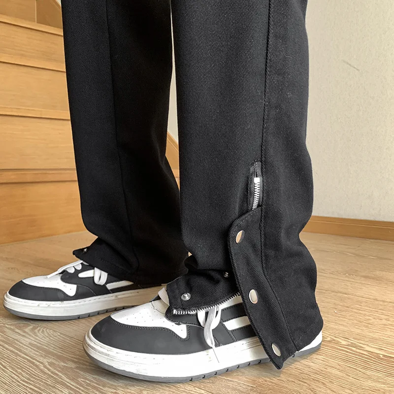 Jeans Men's Baggy Designer Single Breasted Slit Brand Denim Pants Fashion Y2K Gothic Streetwear Korean Clothing Male Trousers