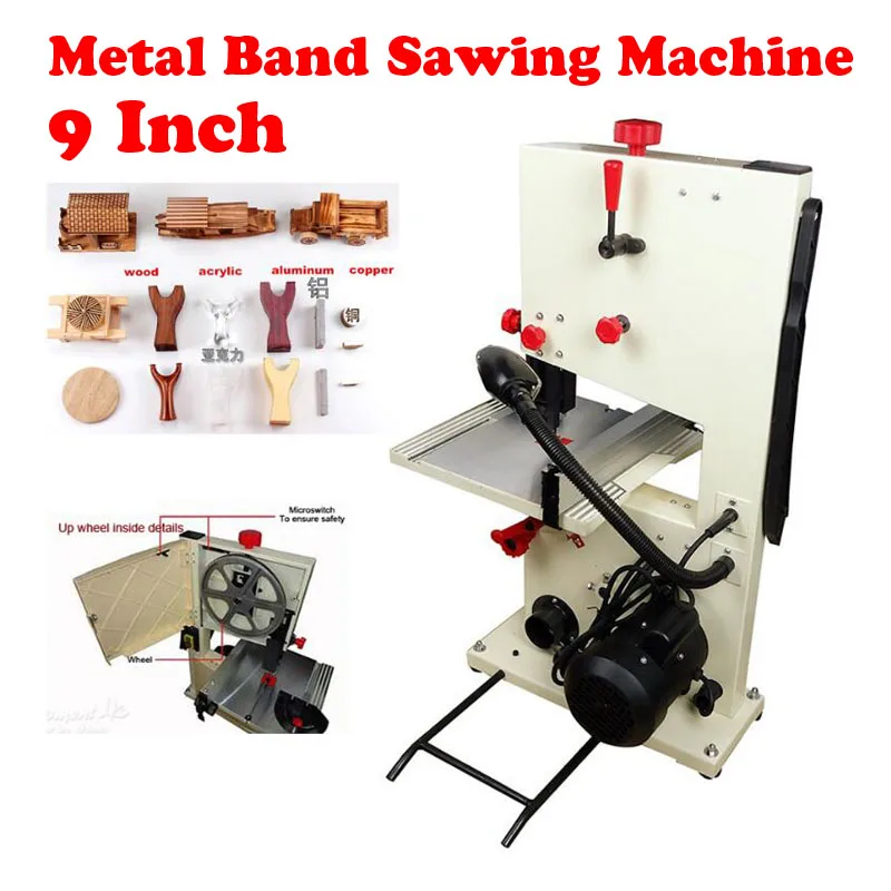 

220V 9 Inch Metal Band Sawing Machine Small Woodworking Sweep-saw for Beads Wood Cutting 9 Inches Simple Easy Tools