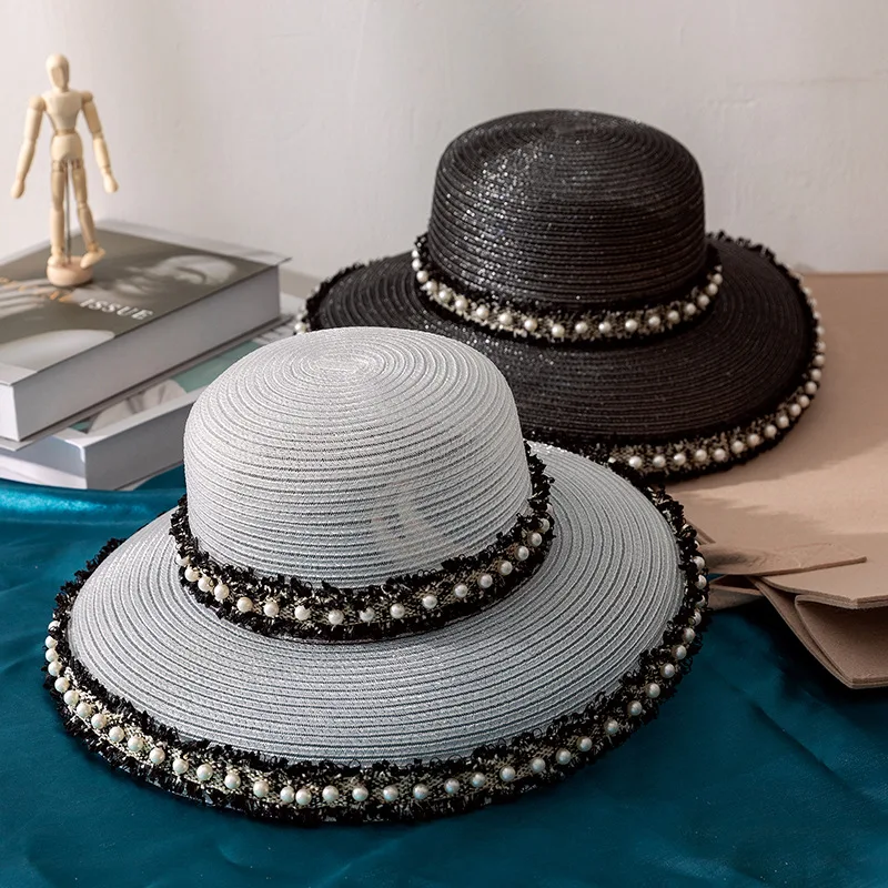 

Fashion Pearl Fisherman Hat Summer Together Caps Adult White Gauze Shade Sunscreen Cap Caps Present Female Fashion Elegant Art W