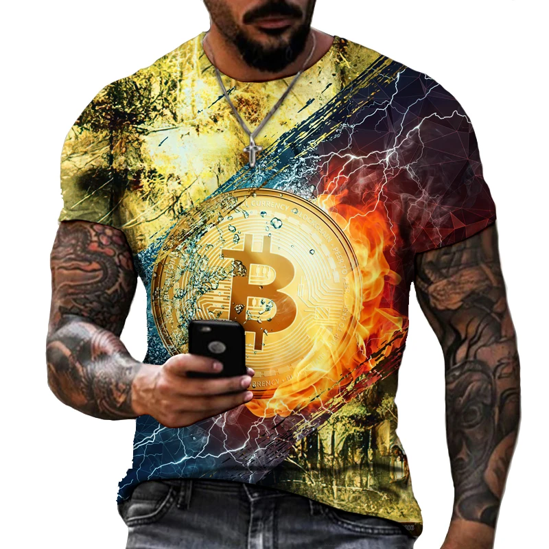 

Explosive 2022 Spring And Summer New Short-sleeved Bitcoin 3D Printed T-shirt Street Trend Oversized Lycra Polyester Top