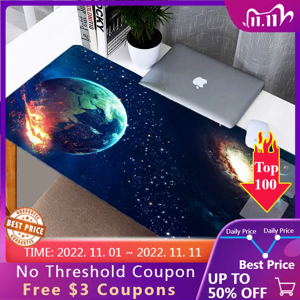 

Maiuige Laptop Desk Mat Mouse Pad 90x40 Xxl Gaming Mouse Pad Earth Blue Starry Sky Black Seam Seam Oversized Non-slip Table Mat