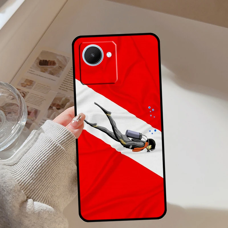 Dive Scuba Diver Shark Diving Flag для Realme 13 12 10 11 14 Pro Plus GT 6T 6 5 GT7 C61 C55 C53 C51 C21Y C25S C75 C67 Чехол