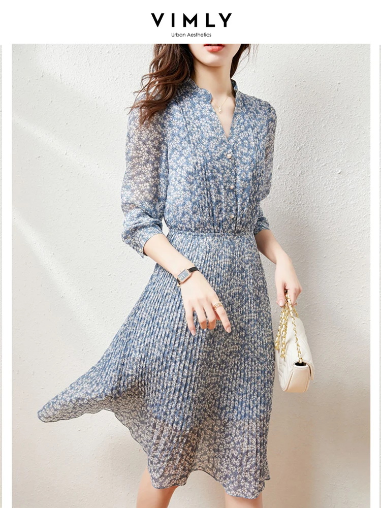 VIMLY весеннее шифоновое платье-миди с принтом для женщин 2024 винтажные модные