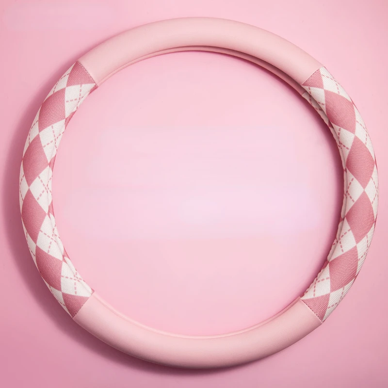 

Car Steering Wheel Cover 38 Cm Pink Fashion Diamond Pattern Handle Cover Wear-resistant Ice Silk For audi lexus bmw honda lada