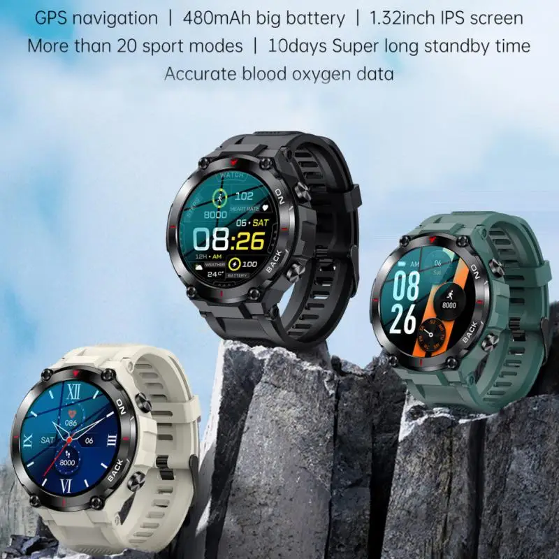 

K37 Men Smart Watch Super Long Standby Health Monitoring Waterproof Smartwatch GPS Outdoor Sport Fitness Tracker Bracelet