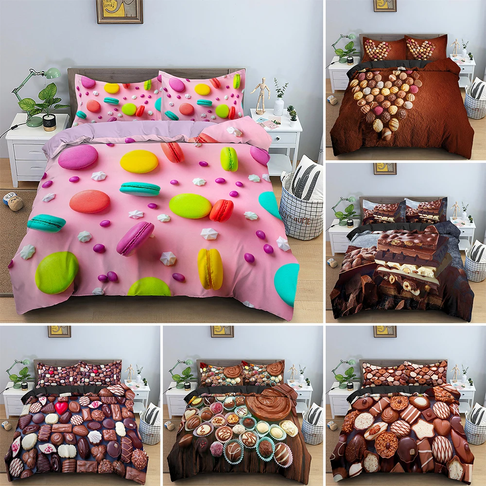 

Chocolate Candy Theme Bedding Set 2/3pcs Full Twin Size Microfiber Quilt/Comforter Cover For Teen Kids Bedroom Dessert Decor