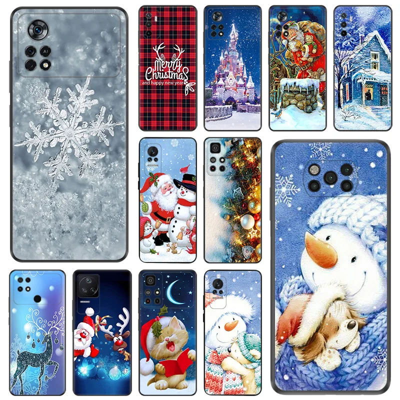 

Anti-Drop Soft Phone Case For Xiaomi Mi Poco X5 Pro C51 X4 X3 F4 GT C55 C50 C40 M5S M4 F3 M3 Snowman Christmas Santa Claus Cover
